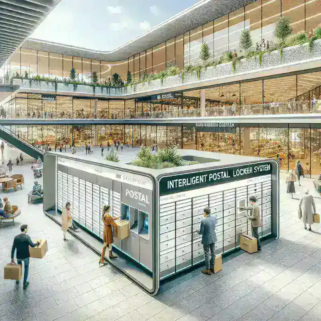 "Casilleros inteligentes de Correos instalados en un centro comercial en España, facilitando la recogida de paquetes para los clientes."