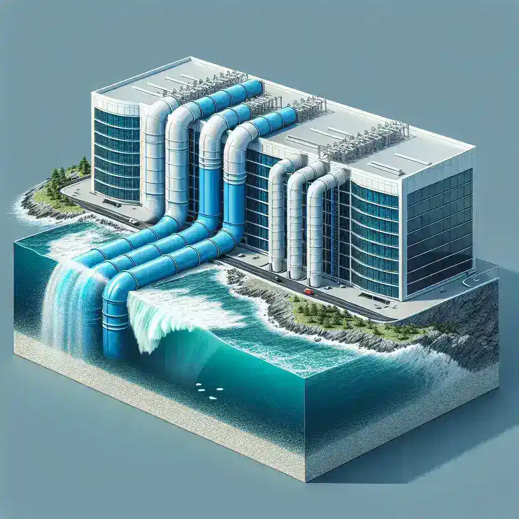 "Centro de datos sostenibles de Iberdrola con sistema de refrigeración por agua de mar, destacando la innovación en tecnologías ecológicas y energías renovables."